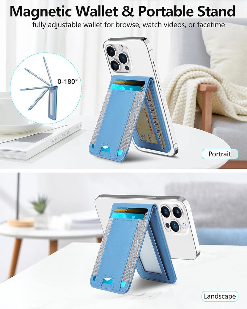 ExtreLife 2-in-1 Magsafe Wallet, Adjustable Stand and Open ID Window, Magnetic Wallet for iPhone 17/16/15/14 Pro Max/14 Pro/14/14 Plus/13/12 Series, 9 Cards, Light Sky Blue - Image 3